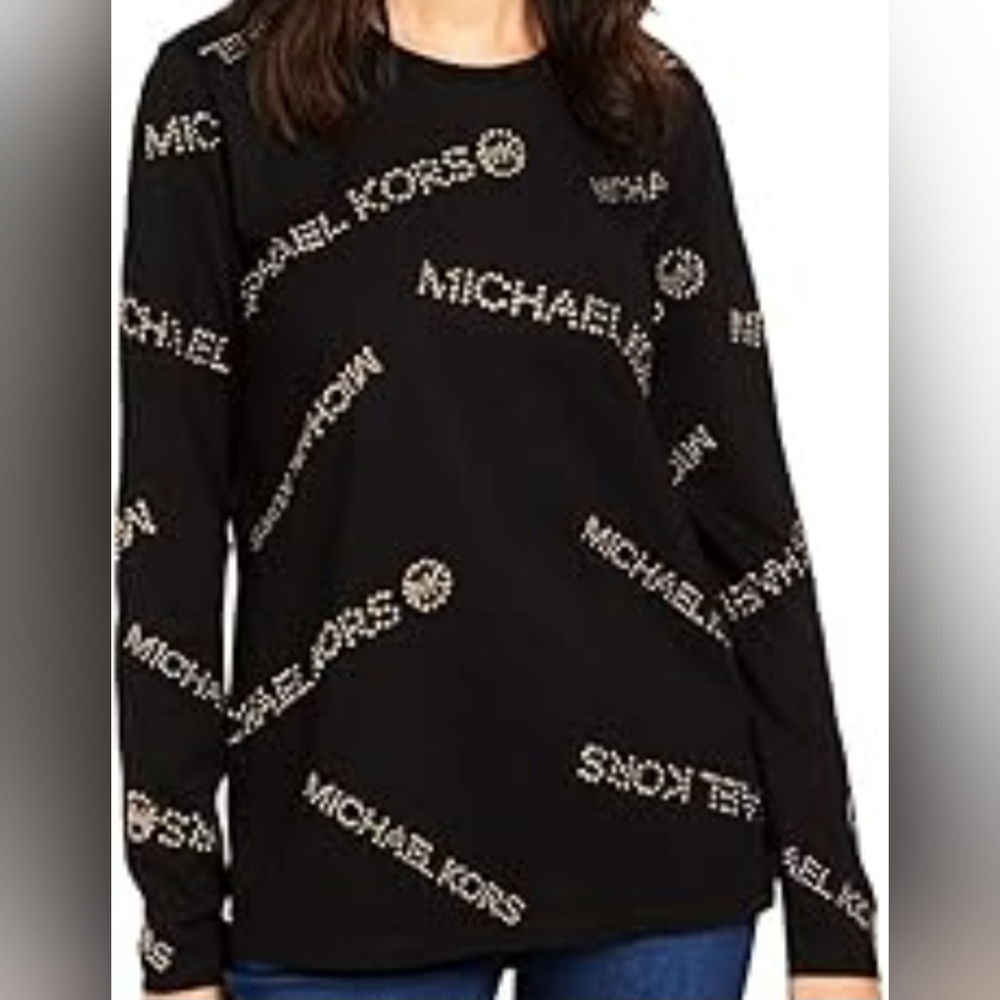 Michael Kors Black pullover t shirt rhinestone logo.